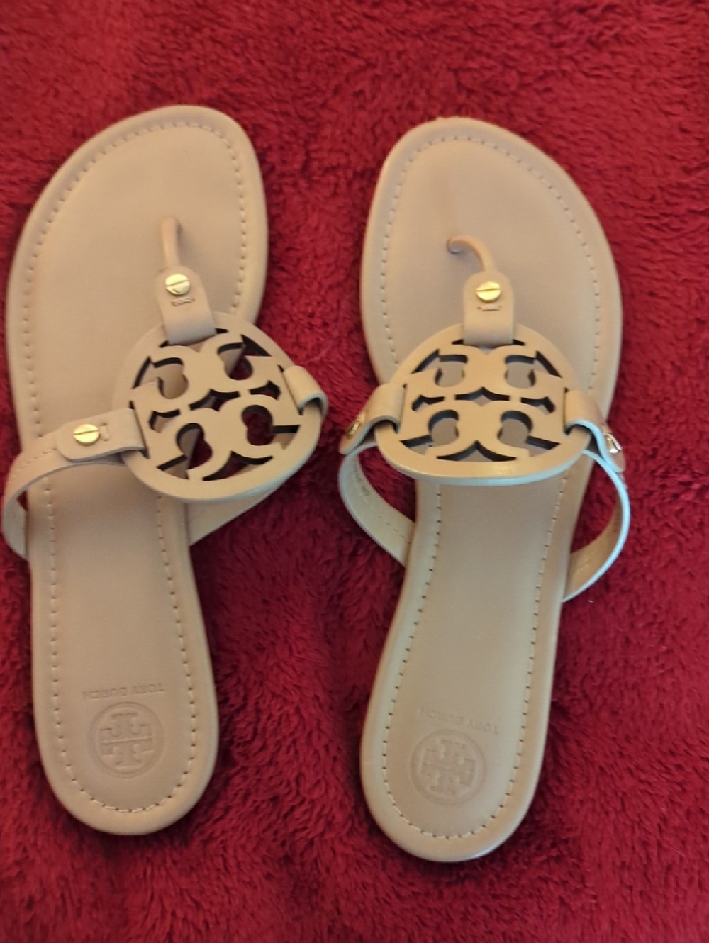 Tory Burch Neutral Tan Logo Thong Sandals